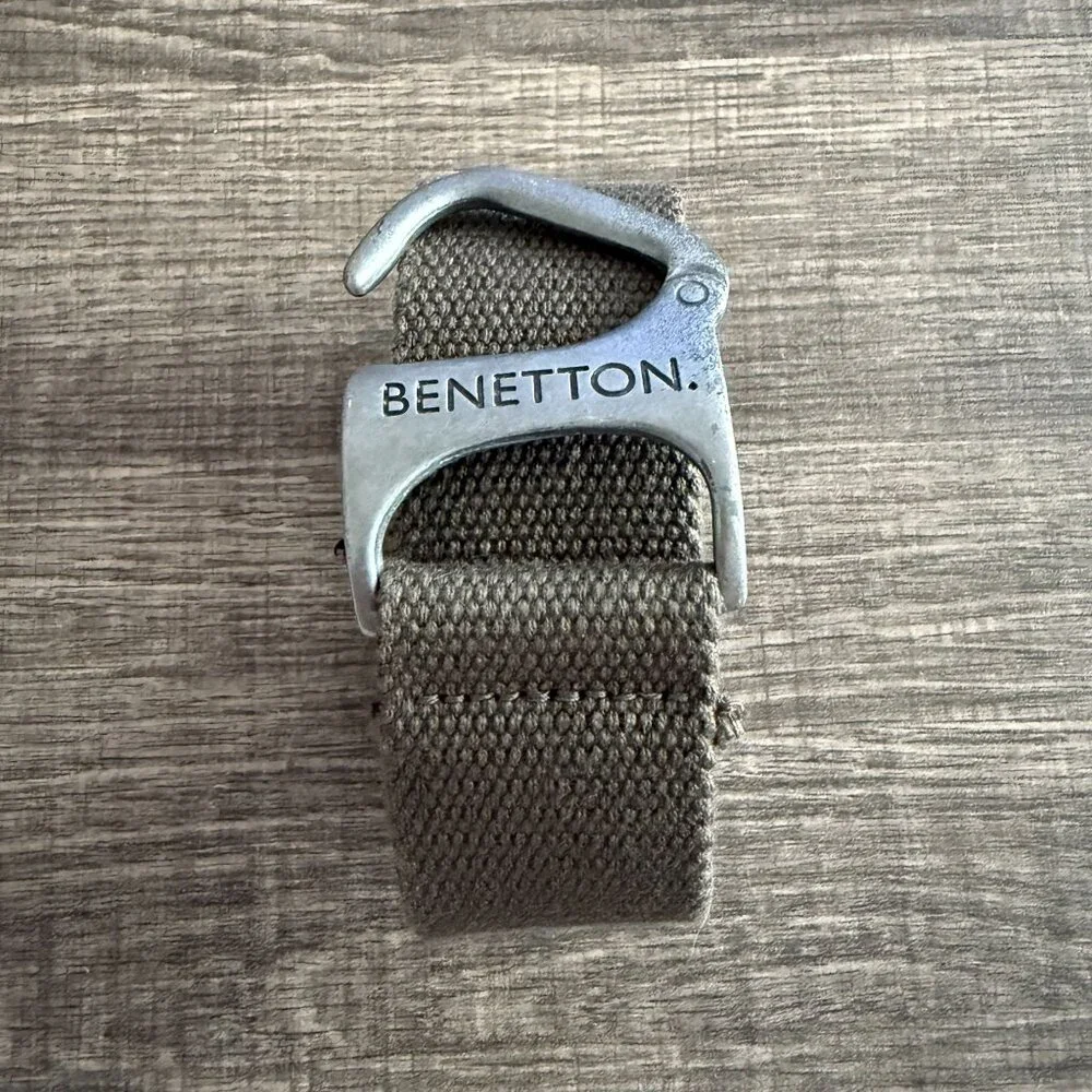United Colors Of Benetton Olive Canvas Belt Metal Hook Buckle 39